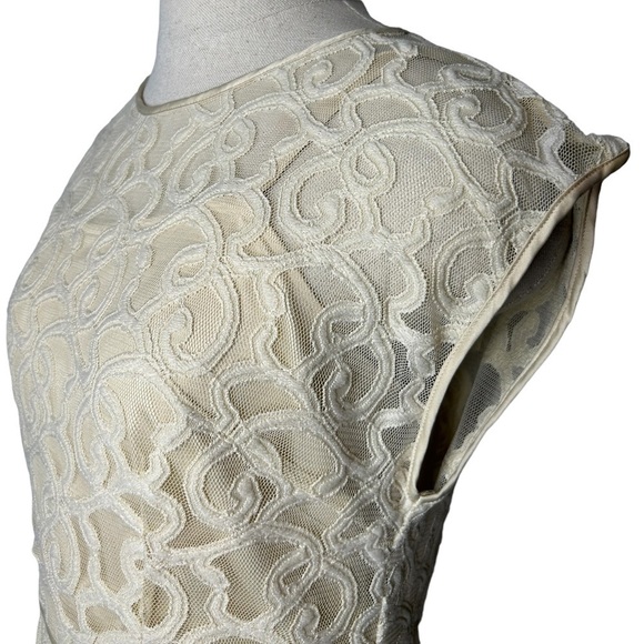 Adrianna Papell Ivory Jacquard Embroidered Lace Overlay Sheath Midi Dress Size 6 - Picture 7 of 16